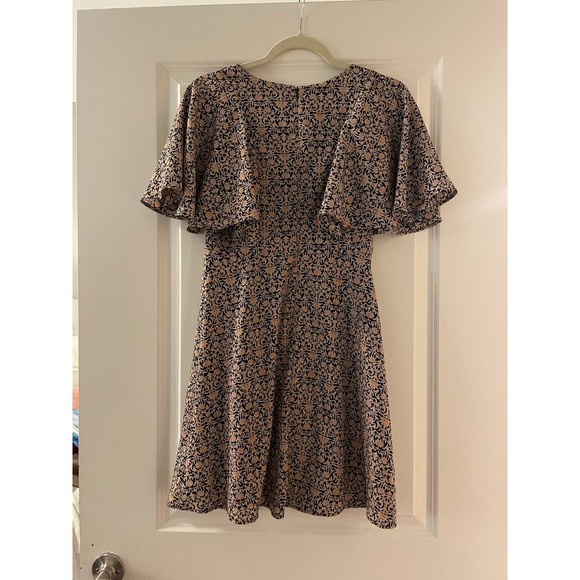 Urban Outfitters "Kimchi Blue" Ruffle Sleeve Orange Navy Cream Dress‎ Size 4 - Picture 6 of 7